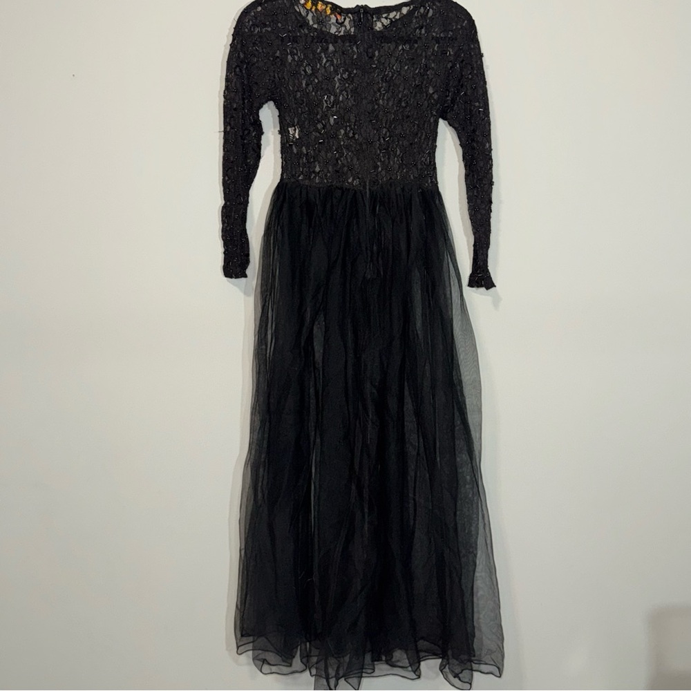 Ananas Womens Black Beaded Lace Tulle Maxi Gown Long Sleeve Formal Dress Size S - Picture 4 of 4